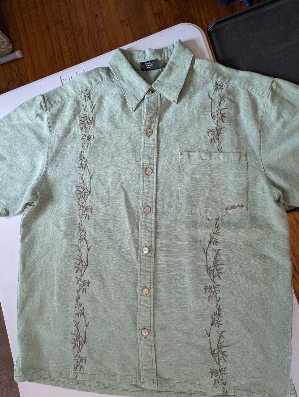 Kavu Light Green Embroidered Short Sleeve Shirt